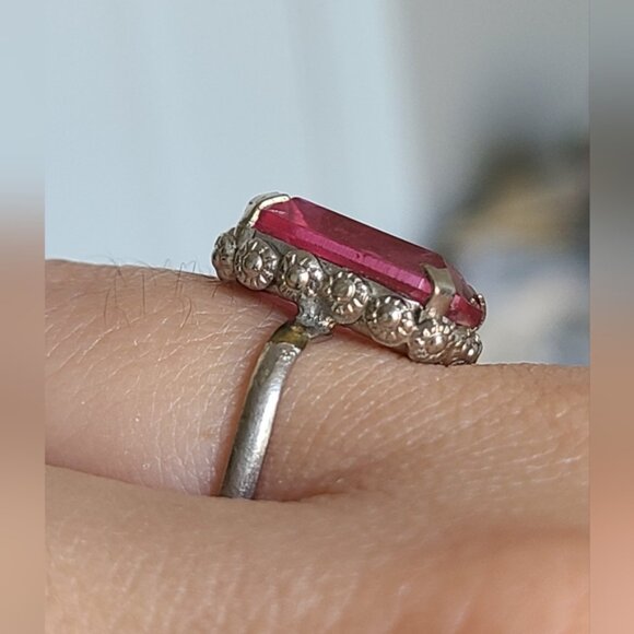 Vintage Boho Antique Sterling Silver Rectangle Pink Topaz Crystal Ring 6 - Picture 5 of 14